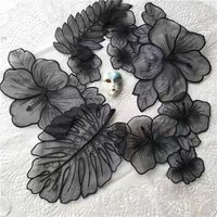 5Pcs/Set Organza Flower Leaf Embroidery Patches, Sheer Floral Applique for Wedding Dress Garment DIY Sewing Decoration