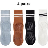 4 pairs of yoga socks, medium length socks, pure cotton anti slip silicone indoor fitness pilates, women's sport socks wholesale