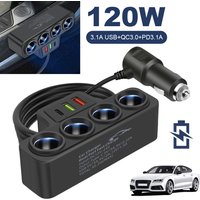 4-Socket Car Cigarette Lighter Splitter 12V-24V Phone Power Adapter 120W QC3.0+PD3.1A Car Cigarette Lighter Socket Splitter Plug