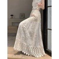 Lace Cut Out Crochet Skirt Women's Summer 2026 Elastic High Waist Slimming Look Draped A-line Long Skirt