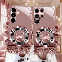 Pink Butterfly New Exquisite Luxury High-end Phone Case Glass Phone Case for Samsung Galaxy S26 S25 S24 S23 S22 S21 FE, Ultra, P