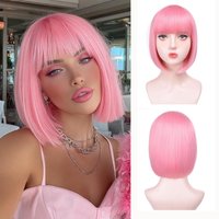 Fashionable pink bob hairstyle synthetic wig for party, Halloween cosplay wig, daily high-temperature hair accessory wig set