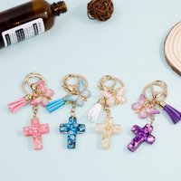 Exquisite Cross Butterfly Keychain Cute Resin Christian Cross Key Ring Purse Bag Pendant Car Key Accessories Women Party Gift