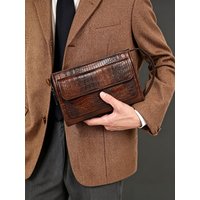 Men's Large Capacity Clutch with Hidden Pocket, Men Long Wallet for Business Evening, Croc Embossed PU Leather