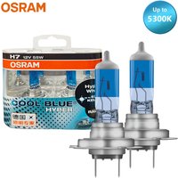 OSRAM Cool Blue Hyper H7 Car Halogen Headlight 5300K Hi/Lo Beam 12V 55W +50% Bright White Lamp Original Genuine 62210CBH,Pair