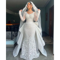 Customized Gorgeous Scoop Neck Crystals Mermaid Wedding Dress Chapel Train Robe De Mariée Plus Size Flower Bridal Gowns
