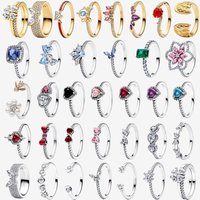 925 Sterling Silver Open Ring Style CZ Paved Heart Butterfly Flower Colorful Gemstone Ring For Women Daily Wear Jewelry Gift
