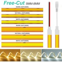 Taśma LED COB PCB 5mm 8mm, możliwość cięcia, 12V 24V, z 2-pinowym przewodem i wtyczką DC, 400 LED/m, 3000K 4000K 6000K, elastyczna lampa, 0.5m 1m 5m 10m 20m