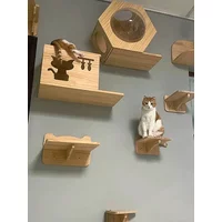 Wall Mounted Cat Tree Wooden Shelves Scratching Posts Climbing Cat tower Hammock With Solid Floating Perches Steps and Ladder
