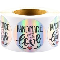 500Pcs 1.5in Holographic Laser Film Handmade Heart Label Decorative Stickers, Baking Handmade Decorative Stickers, Business Product Packaging Stickers, Gift Box Decorative Packaging Labels, Party Gift