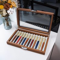 Walnut wood grain pen storage box, household luxury pen collection case, pen display showcase, pen gift box