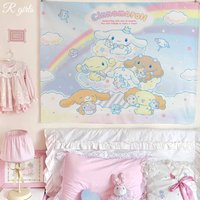 Kawaii Cute Cinnamoroll Tapestry Kawaii Anime Wall Hanging Decoration Girl's Heart Printed Tapestry Super Cute Decorat