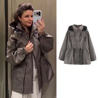 Nouvelles vestes d'automne pour femmes 2026, vestes chaudes à capuche amples et élégantes à carreaux, manteaux chics de rue pour étudiantes et jeunes femmes