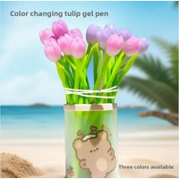 12 Pcs New Tulip Silicone Neutral Pen Small Fresh Black Signature Pen Color Changing Cute Student Flower