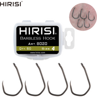 Hirisi 50pcs PTFE Coated High Carbon Stainless Steel Barbless Fish Hook With Eye 8020 Fishing Accessories
