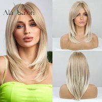 ALAN EATON – perruque synthétique longue blonde avec frange pour femmes, cheveux lisses à haute température, aspect naturel, pour tous les jours
