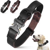 Real Leather Dog Collar With Handle Tactical Military Dog Leather Collar For Medium Large Dogs German Shepherd Training Hunting