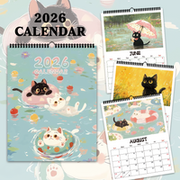 1pc, 2026 Adorable Healing Black Cat Series Wall Calendar, Cat Calendar, 12 Different Designs, Wall Calendar, Birthday, Christma