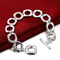 Hot Fine 925 Sterling Silver Classic Fashion Square Chain Bracelets For Woman Wedding Party Christmas Gifts High Quality Jewelry