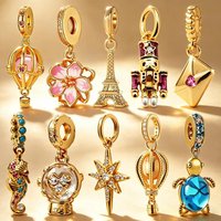 Hot Sale DIY Jewelry Gifts Sparkling Golden Charms Hot Air Balloon Sea Turtle Cherry Blossom Pendant Fit Original Bracelet Beads