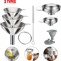 3 Styles Kitchen Funnels Set Stainless Steel Small Funnels Wide Mouth Jar Funnel Food-Grade Silicone Funnel Kitchen Accessories