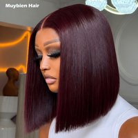 Wear and Go Glueless Bob Super Double Drawn Vietnamese Bone Straight Bob Wig Dark Burgundy 13x6 13x4 HD Lace Front Bob Wigs