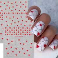 3D Valentine Love Heart Nail Stickers Red Hearts Silvery Grids Line Nail Decals Self-Adhesive French Tips Nail Art Foils DIY