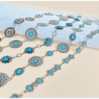 Retro Silver Bohemian Women's waist chain Belt female luxury Designer blue gemstone Chain Western Cowboy Skirts dress Jeans Belt