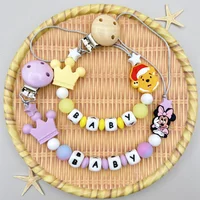 Customized English Russia Name Baby Cartoon Silicone Luminous Beads Pendant Pacifier Clips Chains Holder Teether Baby Kawaii Toy