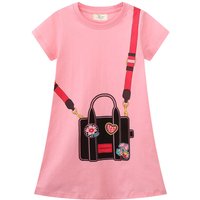 Jumping Meters 2-7T Pink Bag Print Girls Princess Dresses Cotton Children's Party Clothing Toddler Costume Hot Selling Frocks