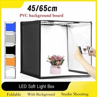 45/65cm LED Soft Light Box Mini with Background Photography Lightbox Foldable Ring Light Board Dimmable Softbox