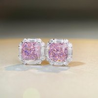 Luxury white gold solid platinum PT950 pink diamond earrings cherry powder ins wind ray dean ice flower cut