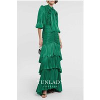 YUNLAN Luxury Sparkling Customized Draped Cake Dress Evening Dress Women Pleated Ruffled Tulle Tie Green Carpet Tail Ball Gown