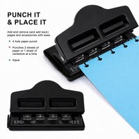 1 Pack 4-Hole Mushroom Shape Hole Punch with Positioning Ruler, Metal T-Binding Tool for Scrapbooks and Notebooks