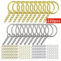 220pcs DIY Golden+Silvery Metal Keychains With Split Ring Link Silver Gold Color Pendants Holder Rings DIY Key Chains Jewelry