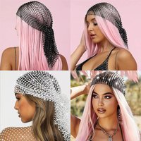 Nets Summer Hollowed Out Headwrap Girl Hair Accessories Rhinestone Headband Bling Turban Women Hair Scarf Mesh Head Scarf Cap