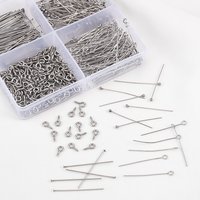 1Box Stainless Steel Connector DIY Jewelry Making Component Accessories Set 9 Pins Flat Head Pin Headpin Screw Eye Pins Earrings