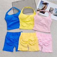 Women's Neck Hanging Sports Bra Set Beautiful Back Yoga Suit Two-Piece Vest High Waist Hip Lifting Fitness Gym Set Shorts Sets