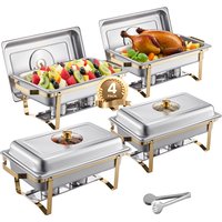 SucceBuy 8 Qt 2 4 Pack Chafing Dish Buffet Set Stainless Steel Chafer with 4 Full Size Pans Rectangle Catering Warmer Server