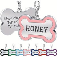 1PC Custom Engraved Name Dog Tag for Pets Personalized Zinc Alloy Bone-Shaped ID Dog Cat Tag with Slide-On Chain Durable Pet Tag