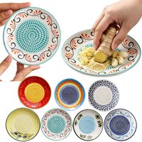 2-in-1 Ceramic Ginger Grater Round Plate Garlic Grater Vegetable Fruit Cheese Grinding Tool Kitchen Manual Garlic Ginger Masher