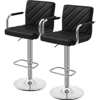 Bar Stool Set of 2, Adjustable Armrest Swivel Bar Stool with Backrest, Leather Counter-Height Bar Stool for Kitchen and Bar