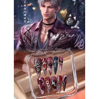 Anime Love and Deepspace Sylus Birthday Cosplay Hand-drawn Press-on Nails Cartoon Hand-painted Patch Wearable Armor Nail Tip