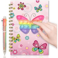 Pop Notebook for Kids, A5 Fidget Girls Diary Journal with 6 Multicolor Pen, Spiral Journal Writing Drawing Gifts Stuff Age 6 8 1