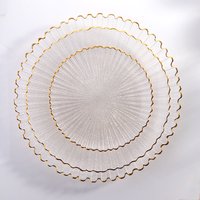 Transparent Glass Plate Gold Rimmed Lead-free Glass Fruit Plate Dessert Fruit Dim Sum Snack Plate Dining Table Decoration Tray