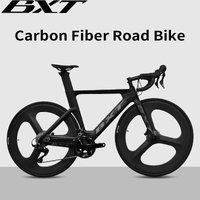 BXT Carbon Road Bike Disc Brake Carbon Fiber Road Bicycle Thru Axle Carbon 3 spokes Wheel Road Racing 105-R7120 Complete Bike