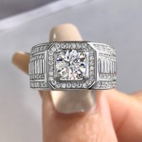 DWJ 1CT D Color Luxurious Certified Real Moissanite Diamond Wedding Rings For Men 925 Sterling Silver High Quality Fine Jewelry