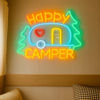 "Happy Camper" Neon Signs - for Your RV, Camper Glowing Wall Decorations, Party LEDs, Camper Gifts, and RV Decorations