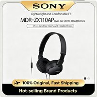 Original Sony MDR-ZX110AP Wired Headset Stereo Sound 3.5mm Foldable On-Ear Headphones with Built-in Mic
