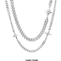 Titanium Steel Double-Layer Layered Star Necklace For Man Woman Hip-Hop Non Fading Sweater Clavicle Chain Couple Jewelry